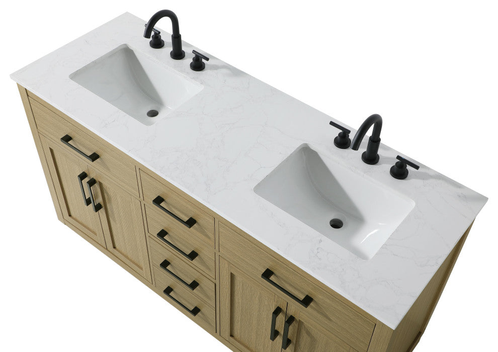 Home Living 60" Double Bathroom Vanity, Honey Brown