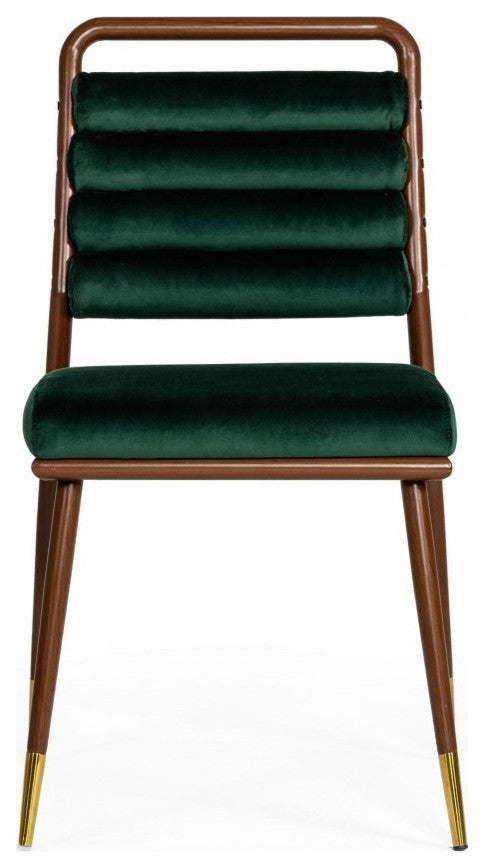 Contempo Dark Green and Walnut Velvet Dining Chair