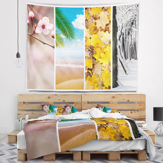 Four Seasons World Collage Landscape Wall Tapestry, 60"x50"