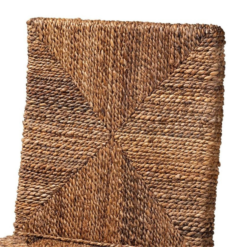 Baxton Studio Laymi Dark Brown Mahogany Wood and Seagrass Counter Stool