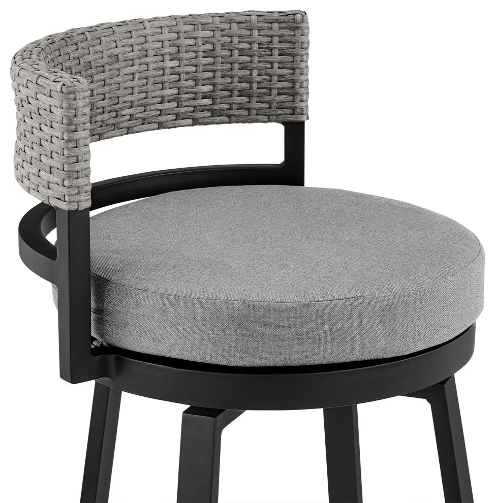 Encinitas Outdoor Stool, Aluminum With Wicker/Gray Cushions, Bar Height