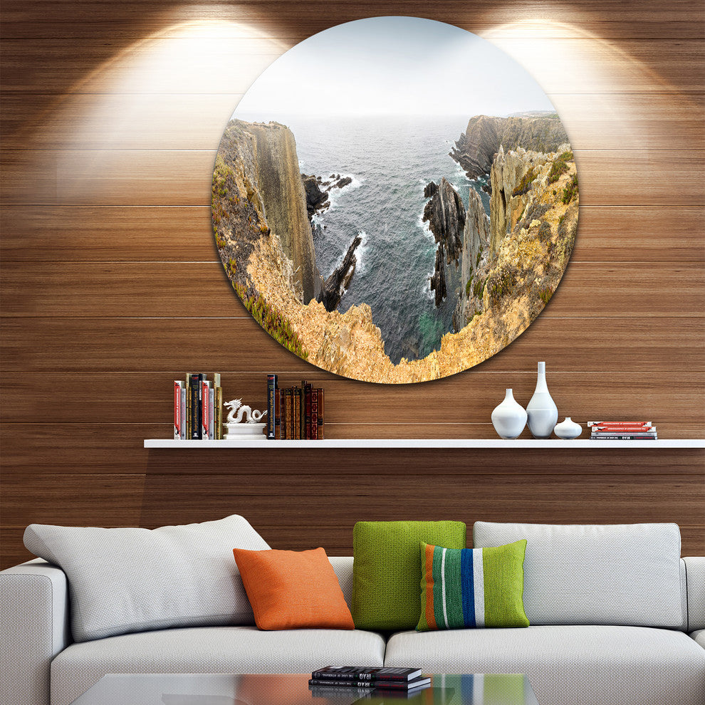 Rocky Bay Portugal Panorama, Beach Large Disc Metal Wall Art, 23"