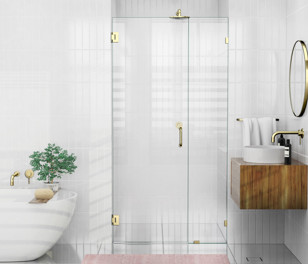 78"x44" Frameless Shower Door Wall Hinge, Polished Brass