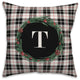 Black Plaid Monogram Wreath T 18x18 Spun Poly Pillow