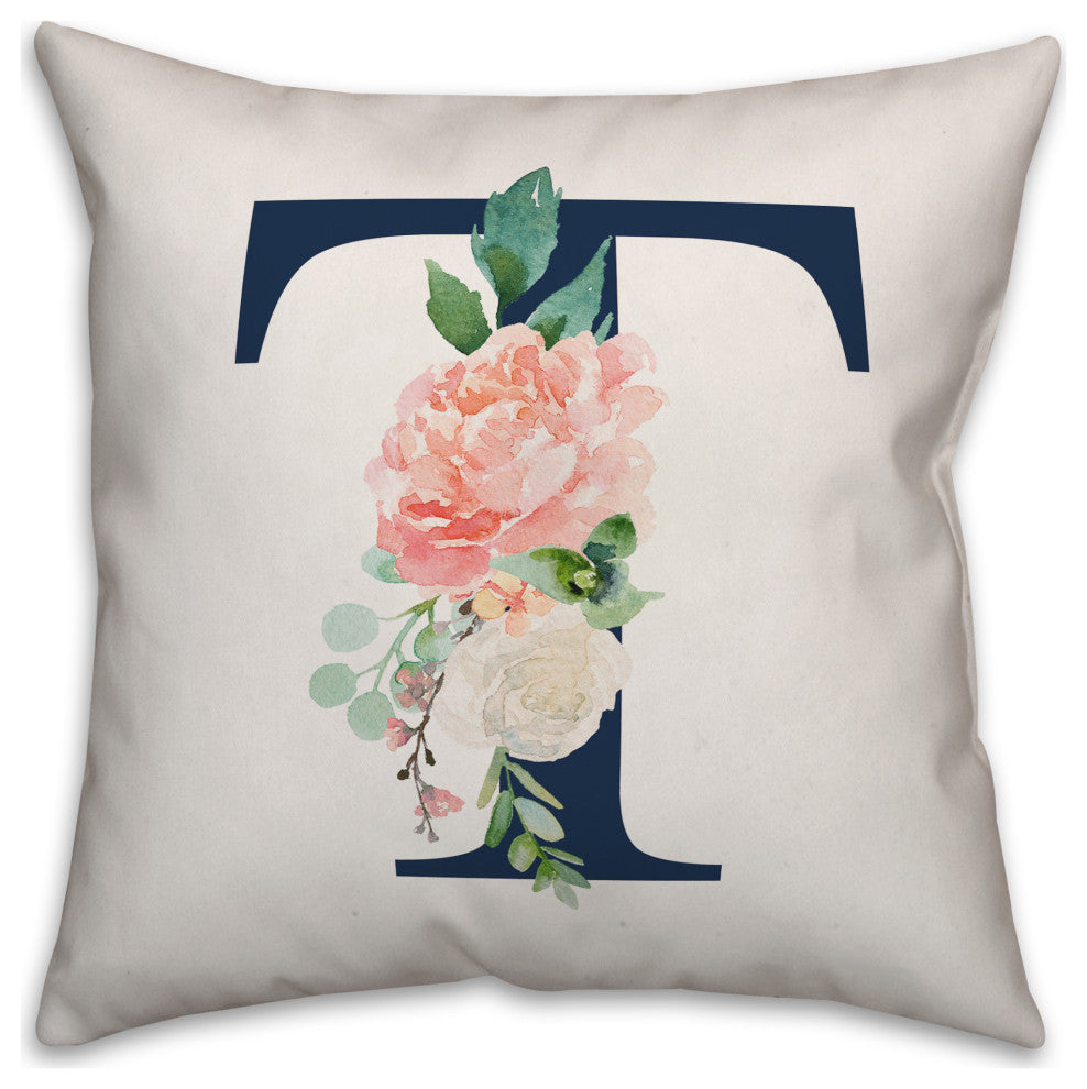 Floral Monogram T 18x18 Indoor/Outdoor Pillow