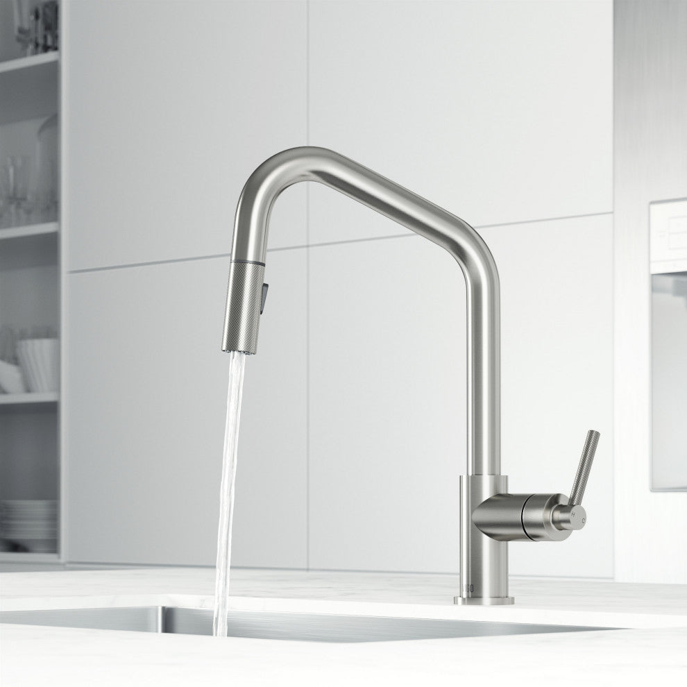 VIGO Utopia 14" H Single Handle Pull-Down Sprayer Kitchen Bar Faucet, Stainless Steel