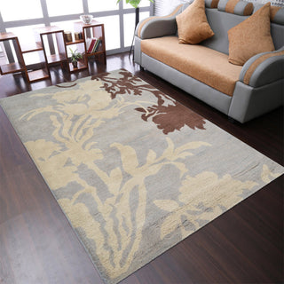 HAND TUFTED WOOL ECO-FRIENDLY AREA RUGS - Rectangle,Gray White,Floral