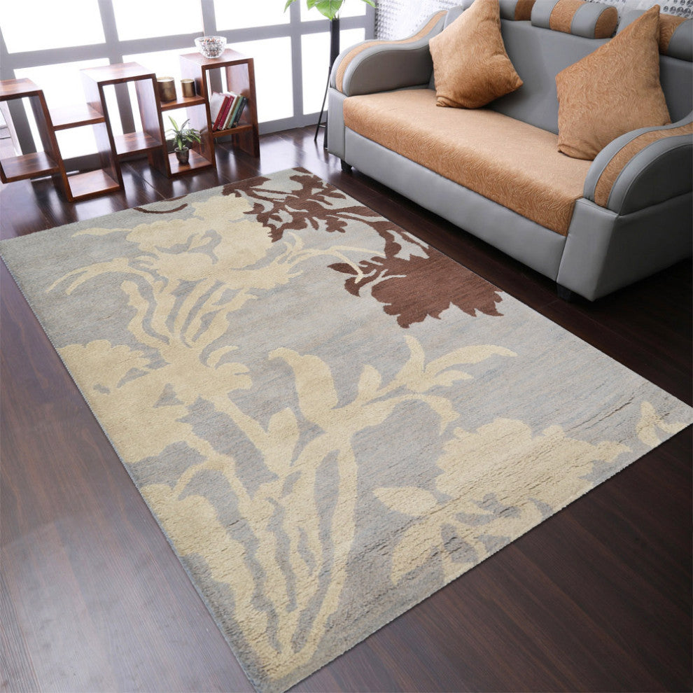 HAND TUFTED WOOL ECO-FRIENDLY AREA RUGS - Rectangle,Gray White,Floral
