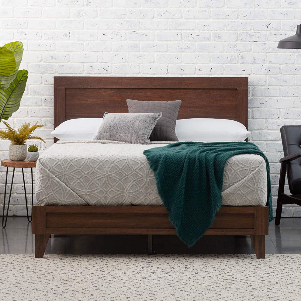 Elegant Wood Platform Bed, Mahogany, Full
