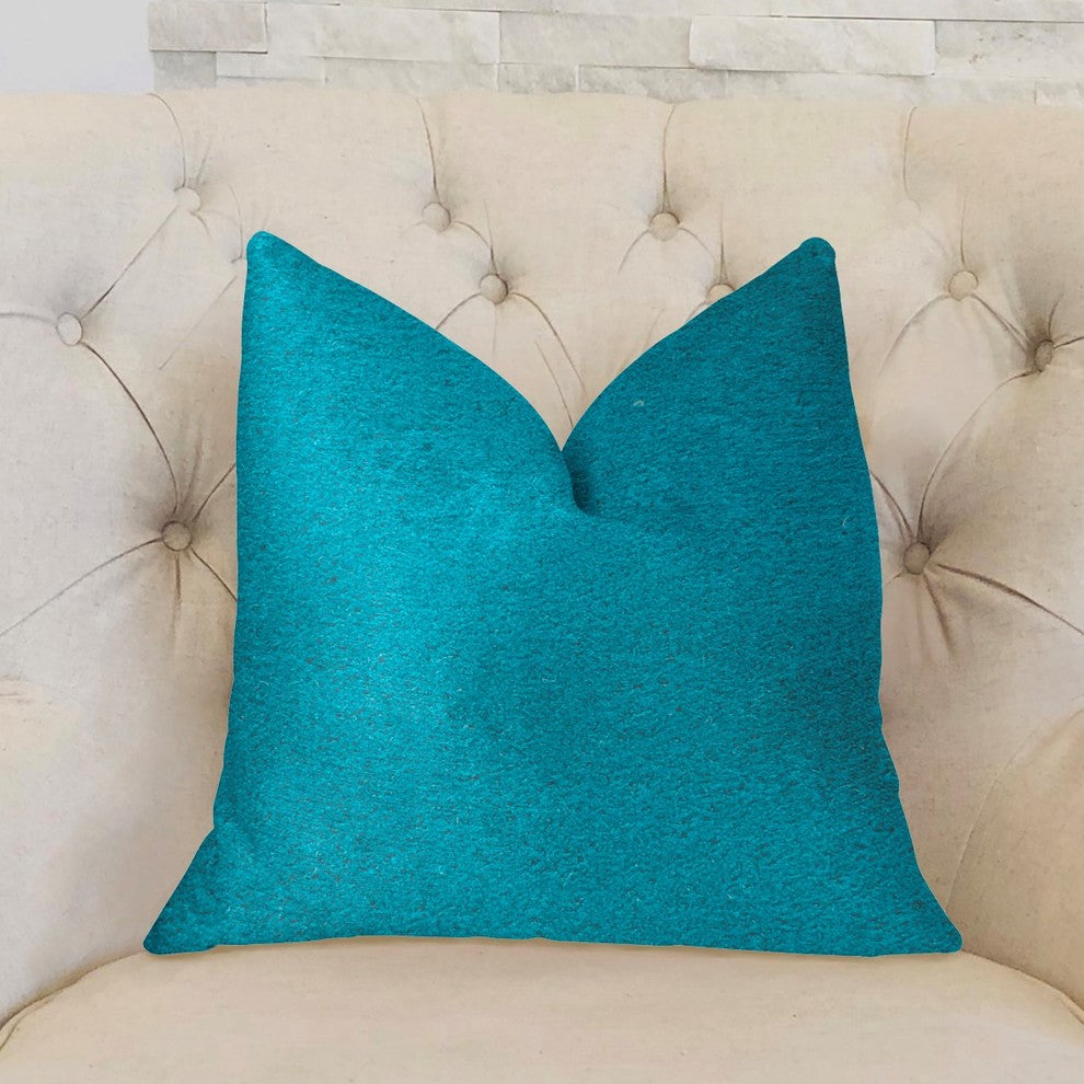 Aquamarine Velvet Turquoise Luxury Throw Pillow, 20"x30" Queen