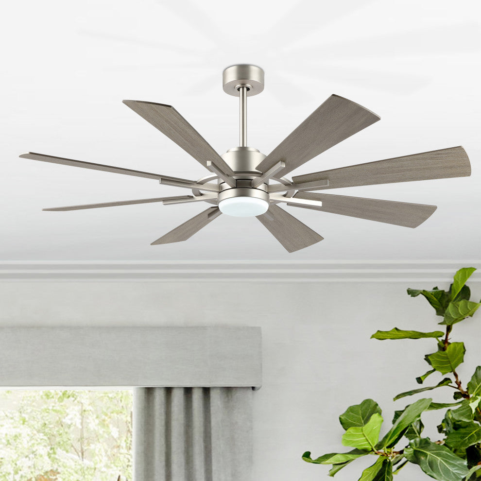 60" Reversible 8-Blade LED Ceiling Fan With Remote, Light, Brushed Nickel/Gray
