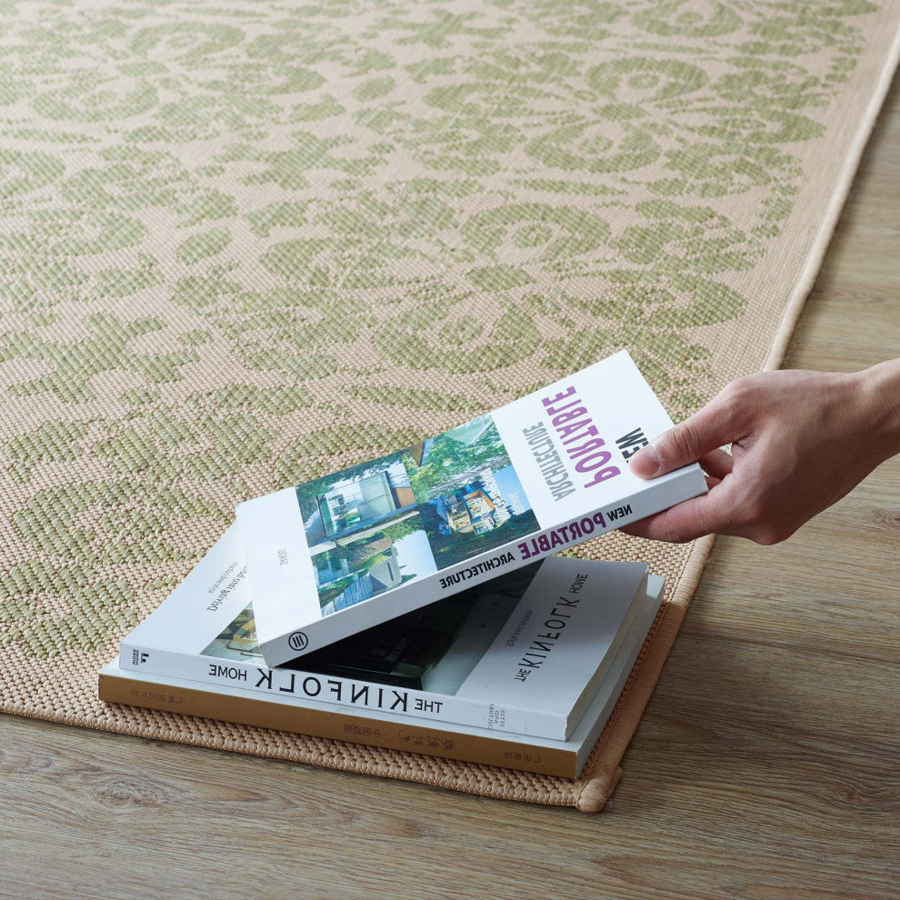 Vintage Area Rug Floor Carpet, Indoor Outdoor, Rectangular, 9x12, Green Beige