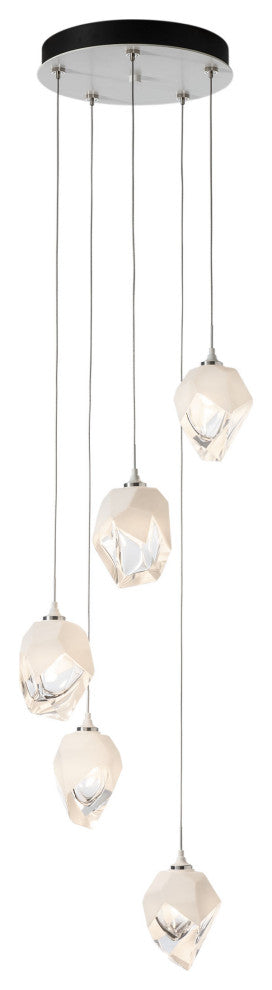 Chrysalis 5-Light Small Crystal Pendant White Finish- Long, White Crystal