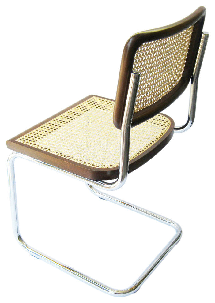 Marcel Breuer Cane Chrome Side Chair, Walnut
