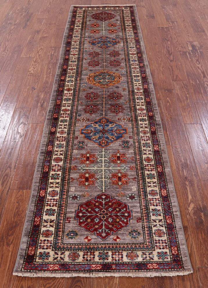 2' 9" X 10' 5" Runner Super Kazak Handmade Wool Rug Q9818