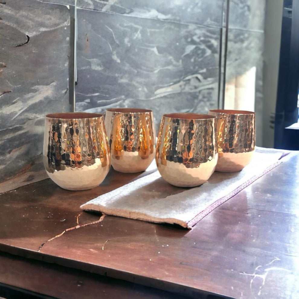 Set of 1 Shiny Copper Pitcher and 4 Tumblers