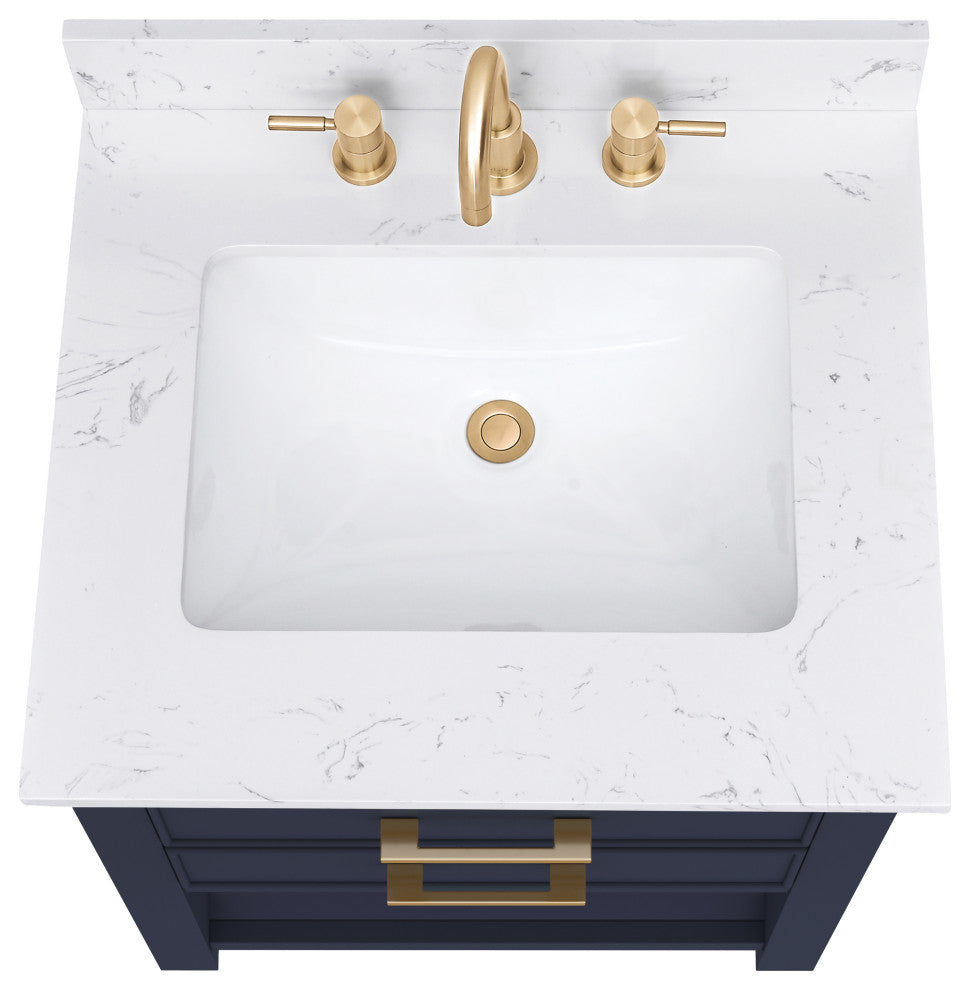 Avanity Brooks 24" Vanity, Navy Blue and Cala White Engineered Top