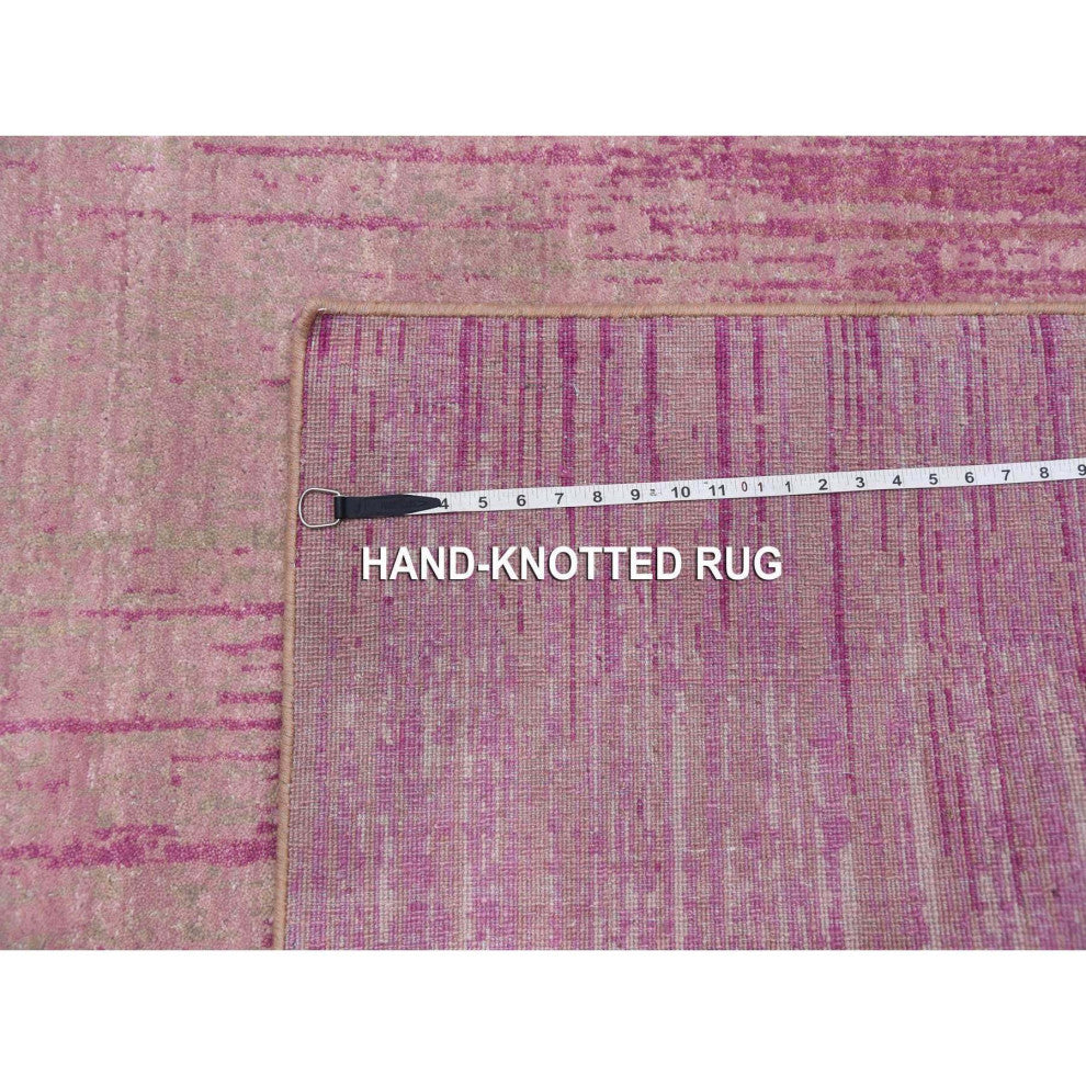 Hand Knotted Pink Vertical Ombre Design Natural Wool Oriental Rug, 4'1" x 6'2"