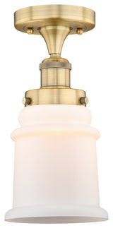 Canton-1 Light 6" Semi-Flush Mount-Brushed Brass, Matte White Glass Shade