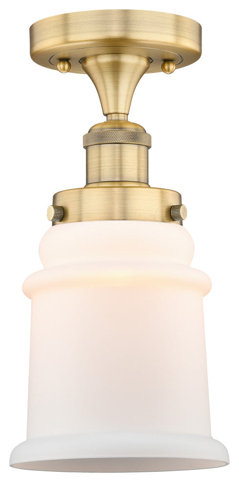 Canton-1 Light 6" Semi-Flush Mount-Brushed Brass, Matte White Glass Shade