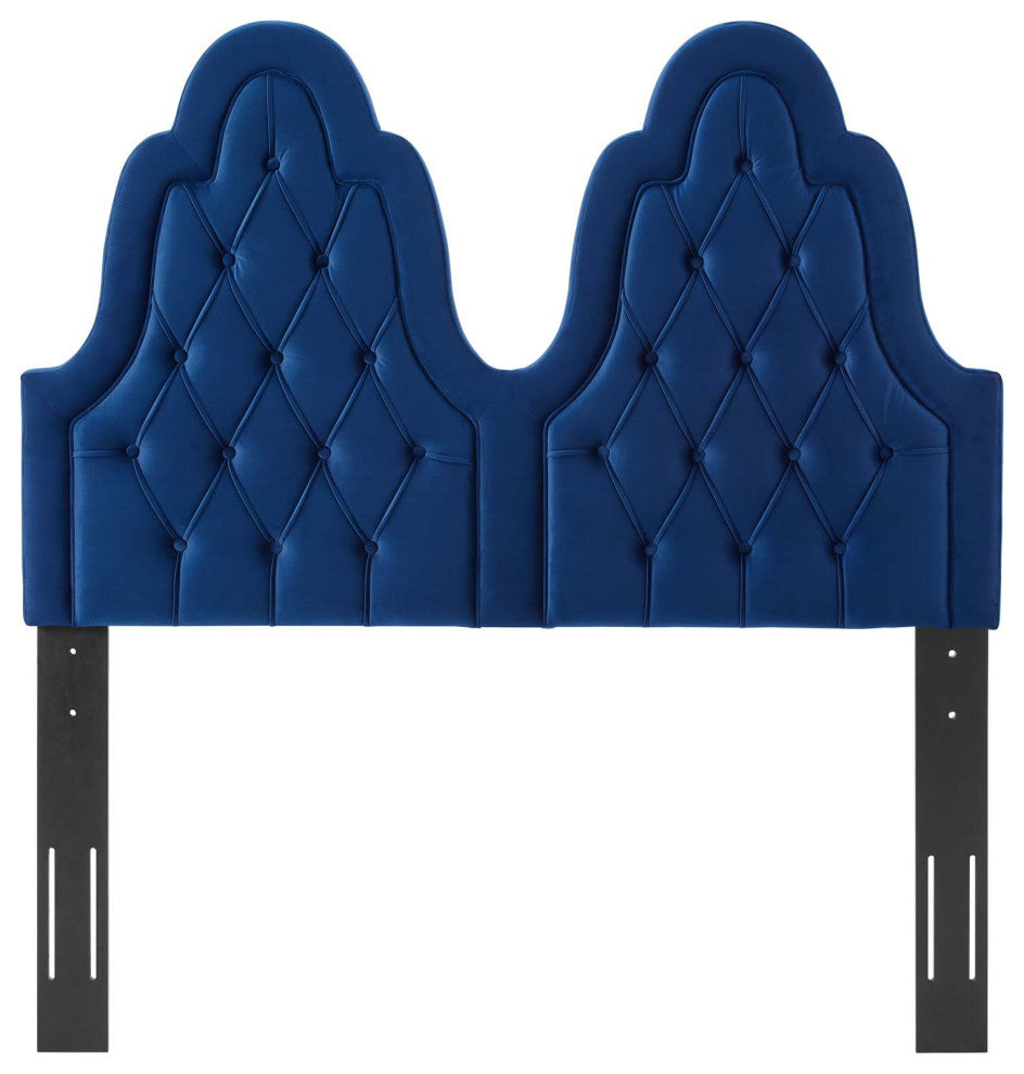 Tufted Headboard, Full Queen Size, Velvet, Blue Navy, Modern Contemporary