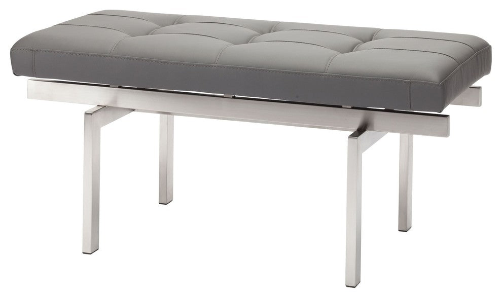 Louve Small Brushed Stainless Steel Frame Bench,Gray