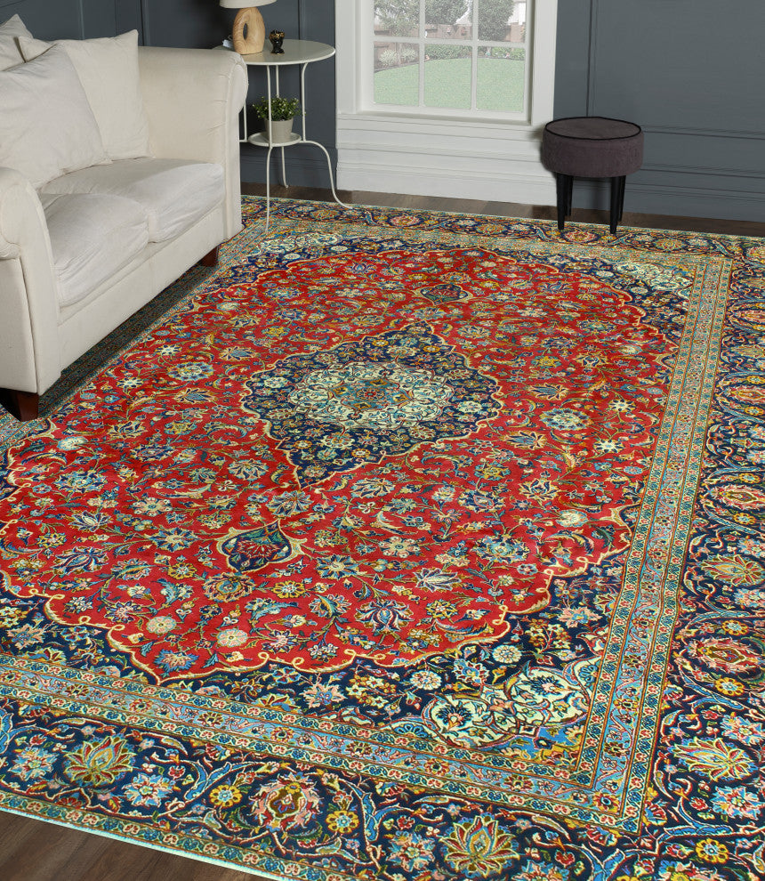 Fine Vintage Distressed Blyth Red/Navy Rug, 8'9 x 11'6