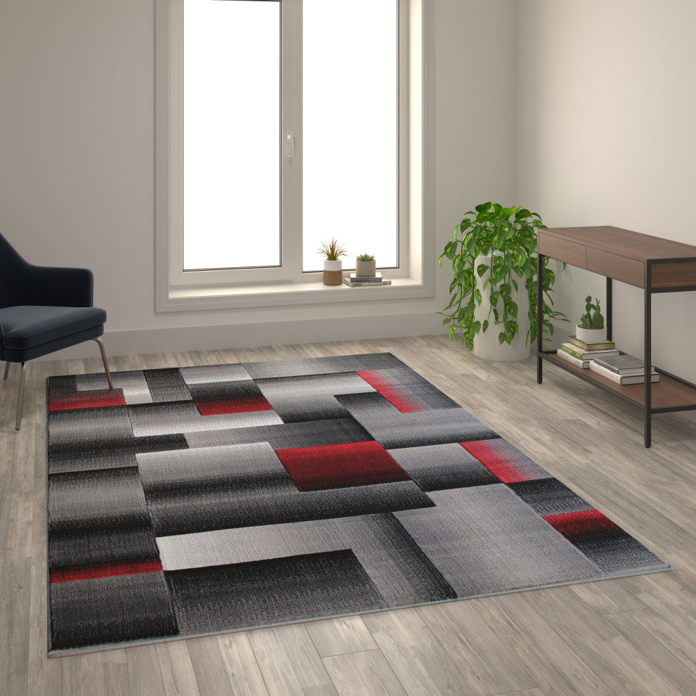 Angie Collection Rectangle 6' x 9' Blocked Area Rug, Red
