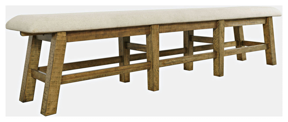 Telluride Rustic Distressed Pine 85" Upholstered Dining Bench - Gold