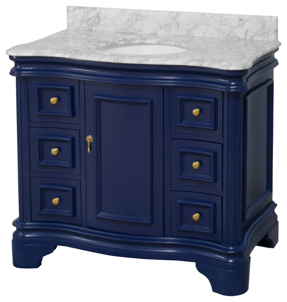 Katherine 42" Bath Vanity, Royal Blue, Carrara Marble