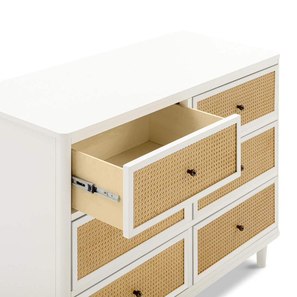 Marin With Cane 6 Drawer Assembled Dresser, Warm White/Honey Cane