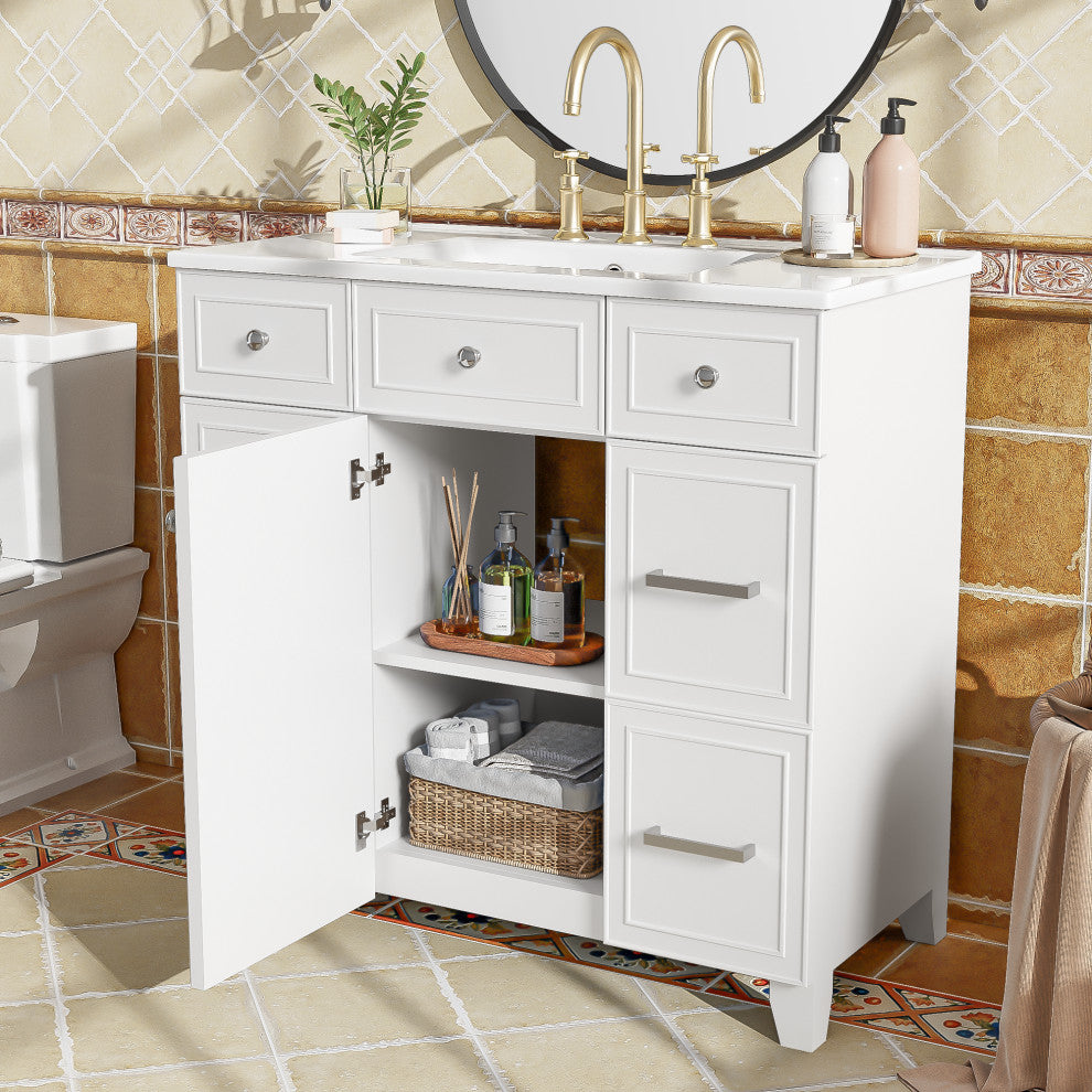 36 Inch Freestanding Bathroom Vanity with Ceramic Sink, White