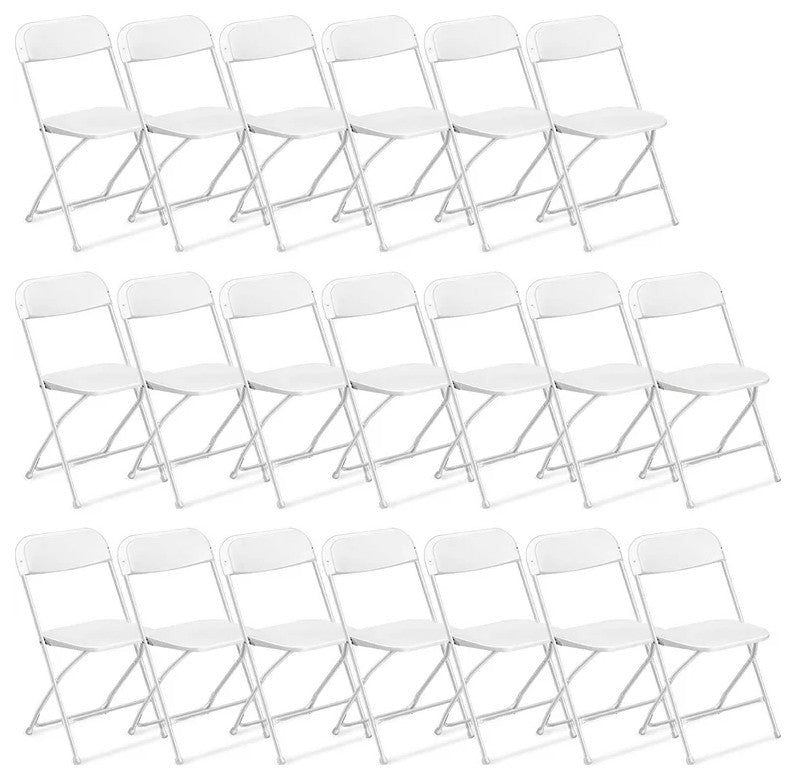 20 Pack Folding Chair, Indoor or Outdoor Use, Metal Frame With Open Back , White