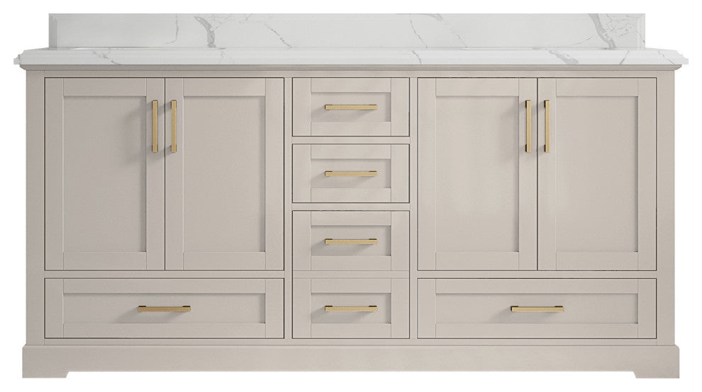 Boston 72" Double Sink Bath Vanity in Fine Grain 1.5" Calacatta Laza