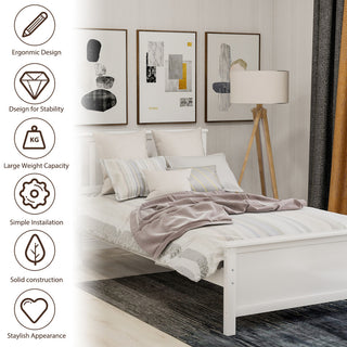 Gewnee Wood Twin Size Platform Bed with Headboard and Footboard in White