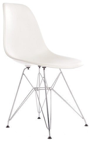 Set of 4 DSR White Mid Century Modern Dining Shell Chair, Steel Eiffel Legs