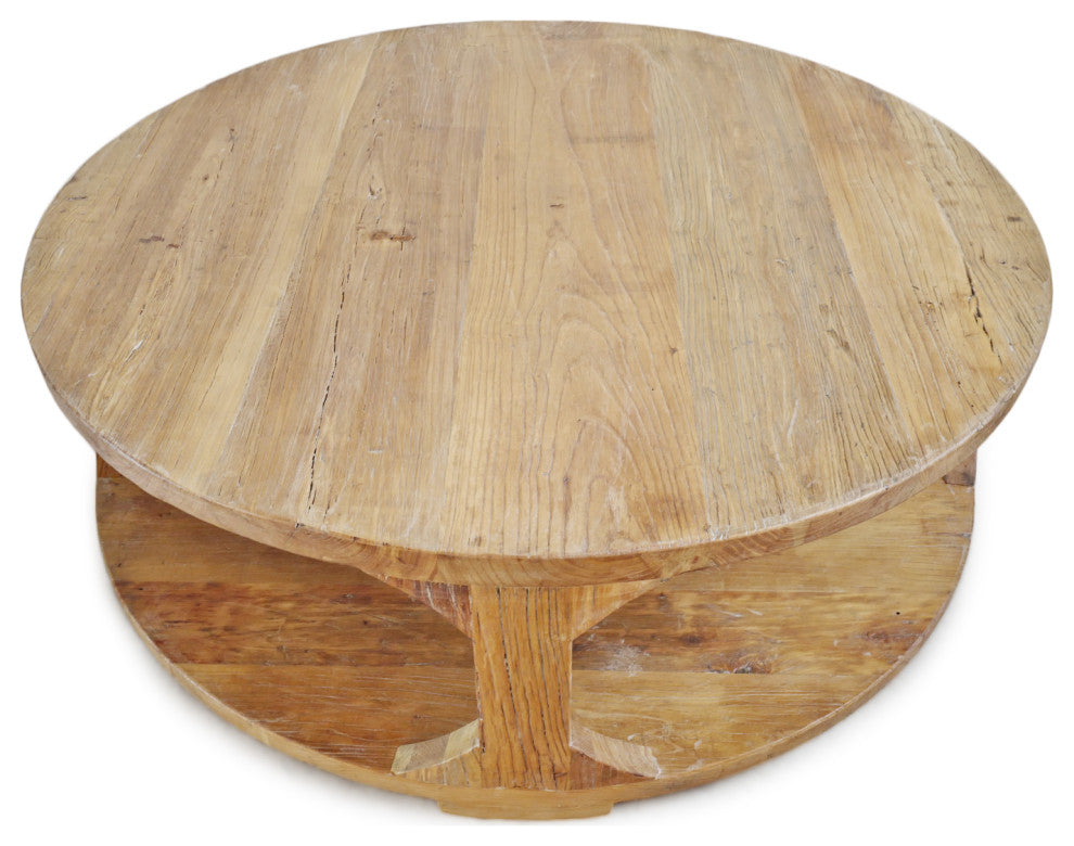 Salvaged Natural Elm Round Coffee Table