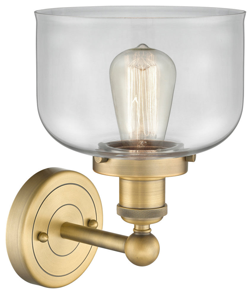 Large Bell 1-Light 7" Sconce, Brushed Brass Finish, Clear Shade