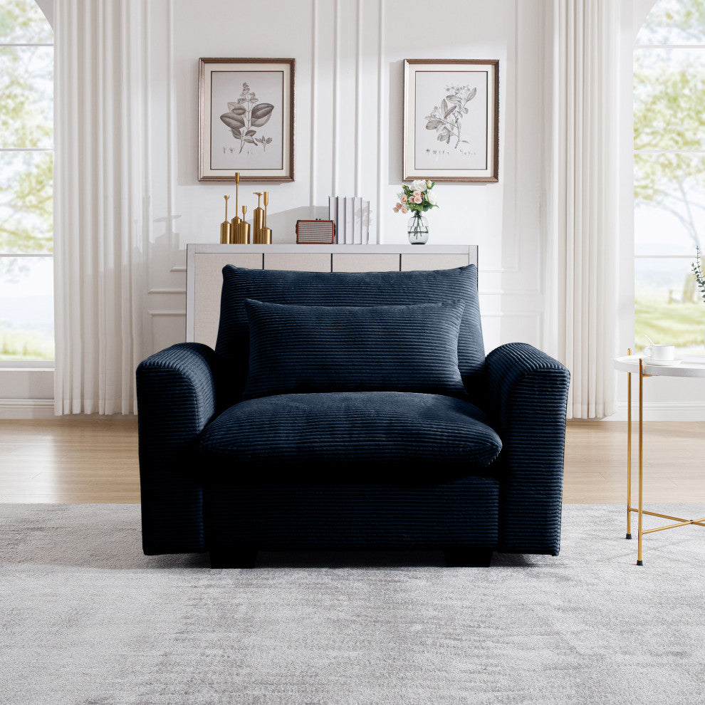 Gewnee Beige Corduroy Deep Seat Single Sofa Accent Chair, Blue