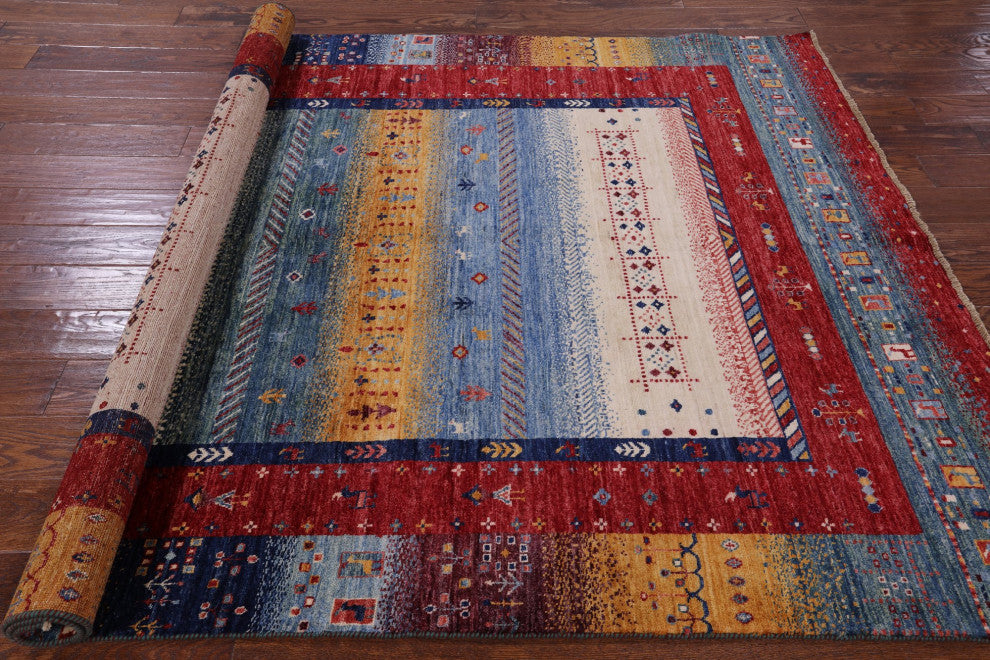 Tribal Persian Gabbeh Handmade Rug 5' 9" X 7' 6" Q7935