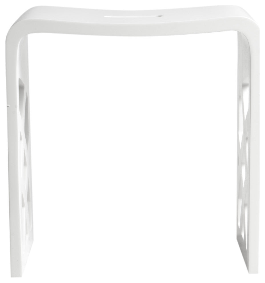 White Matte Solid Surface Resin Bathroom/Shower Stool, Designer