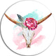 Bull Skull And Flower, Floral Digital Round Wall Art, 23"