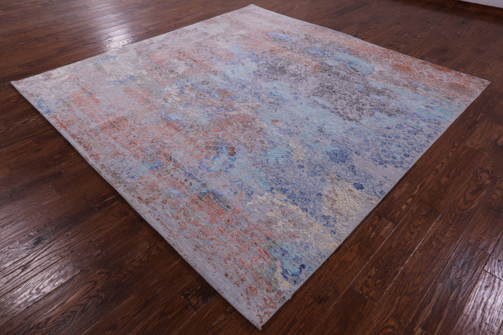 9' Square Wool and Silk Modern Hand Knotted Rug Q11812