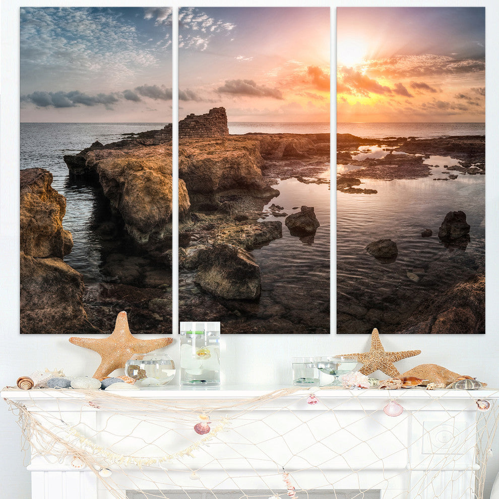 "Sunset Over Rocky African Coast" Metal Wall Art, 3 Panels, 36"x28"