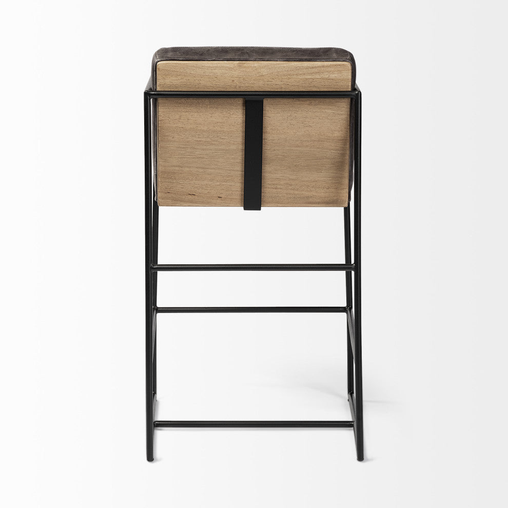 Stamford Black Leather Seat With Wood Back, Metal Frame Counter Stool