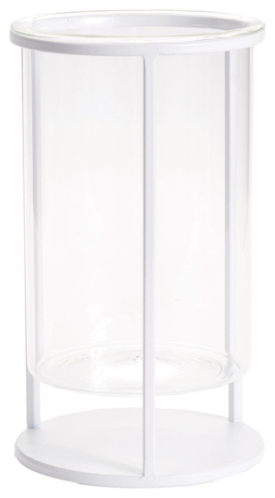 Minimalist Round White Metal Floating Vase Suspended Glass Tube Mid Century