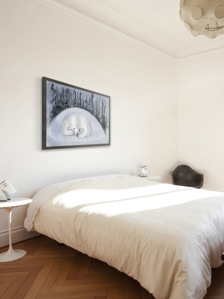"Bear Hibernation" Framed Painting Print, 24"x16"
