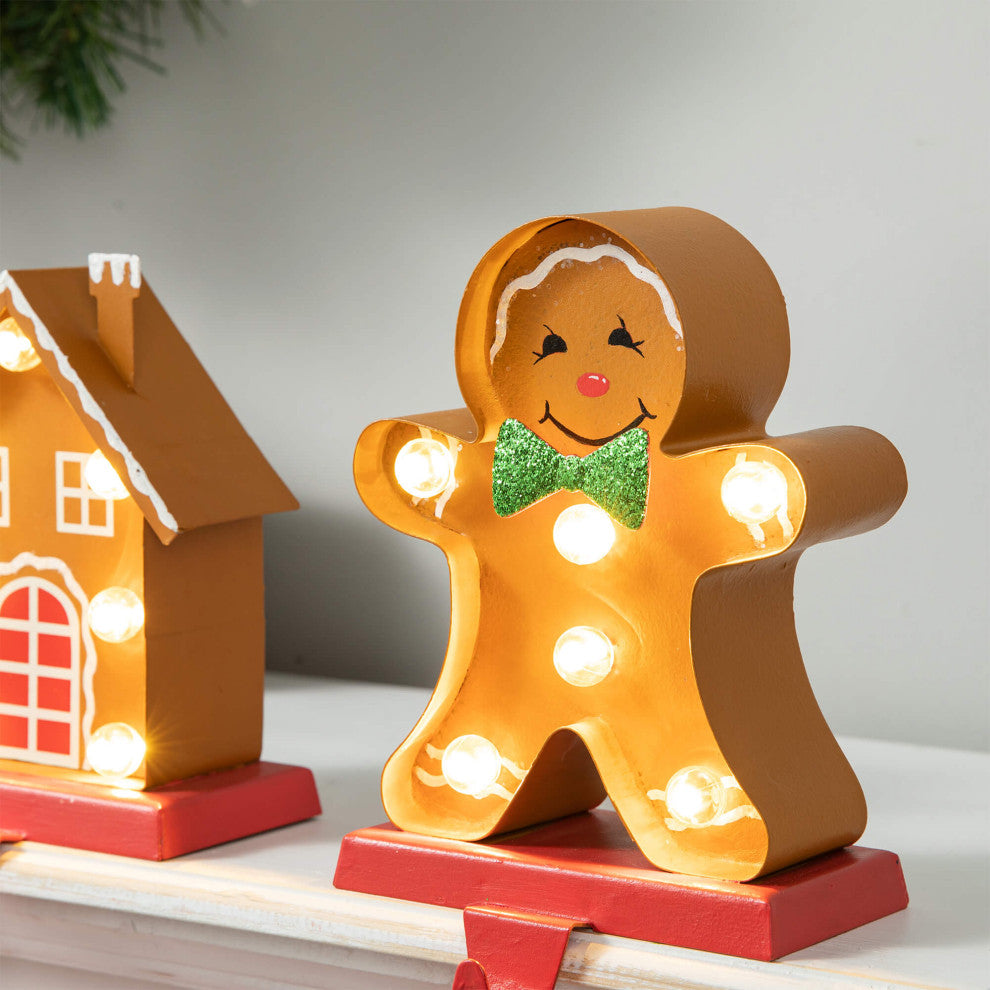 Marquee LED Metal Gingerbread Stocking Hangers, House & Man