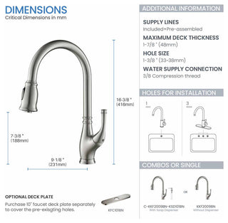 Summit Single Handle Pull Down Kitchen Faucet, Brushed Nickel, W/O Soap Dispense
