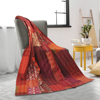 Hippy Vibes Silk and Cotton Kantha Throw Blanket